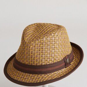 RARE NWOT Goorin Bros. Eric B Straw Fedora Hat, Woven Tan & Brown Trim, Large
